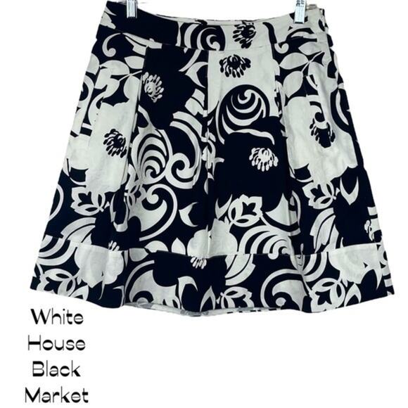 White House Black Market Dresses & Skirts - White House Black Market Black W White Floral Pleated Skirt Size 6